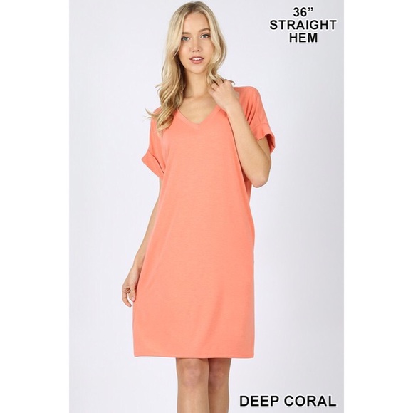 NWT v-neck coral Dress - Picture 1 of 1